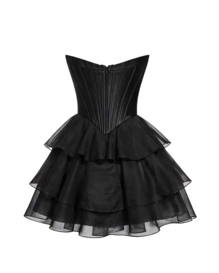 Black Corset Mini Dress with Ruffle Skirt