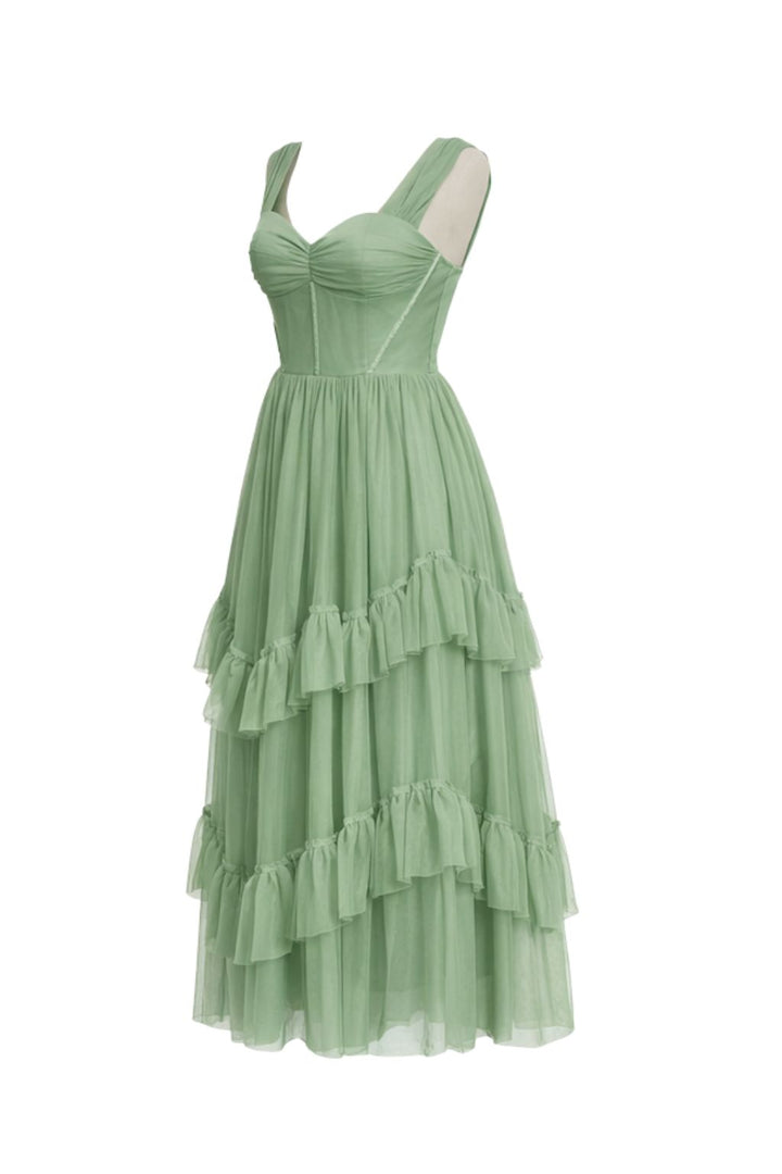 Sage Whisper Ruffle Maxi Dress