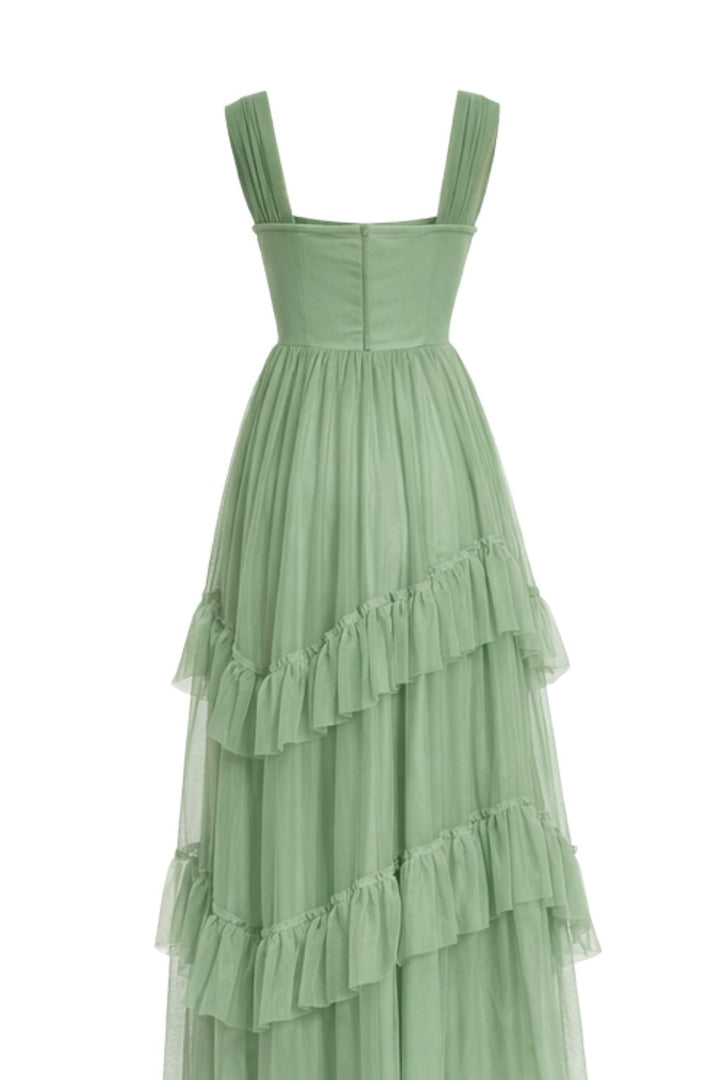 Sage Whisper Ruffle Maxi Dress