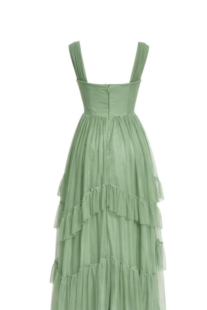 Sage Whisper Ruffle Maxi Dress