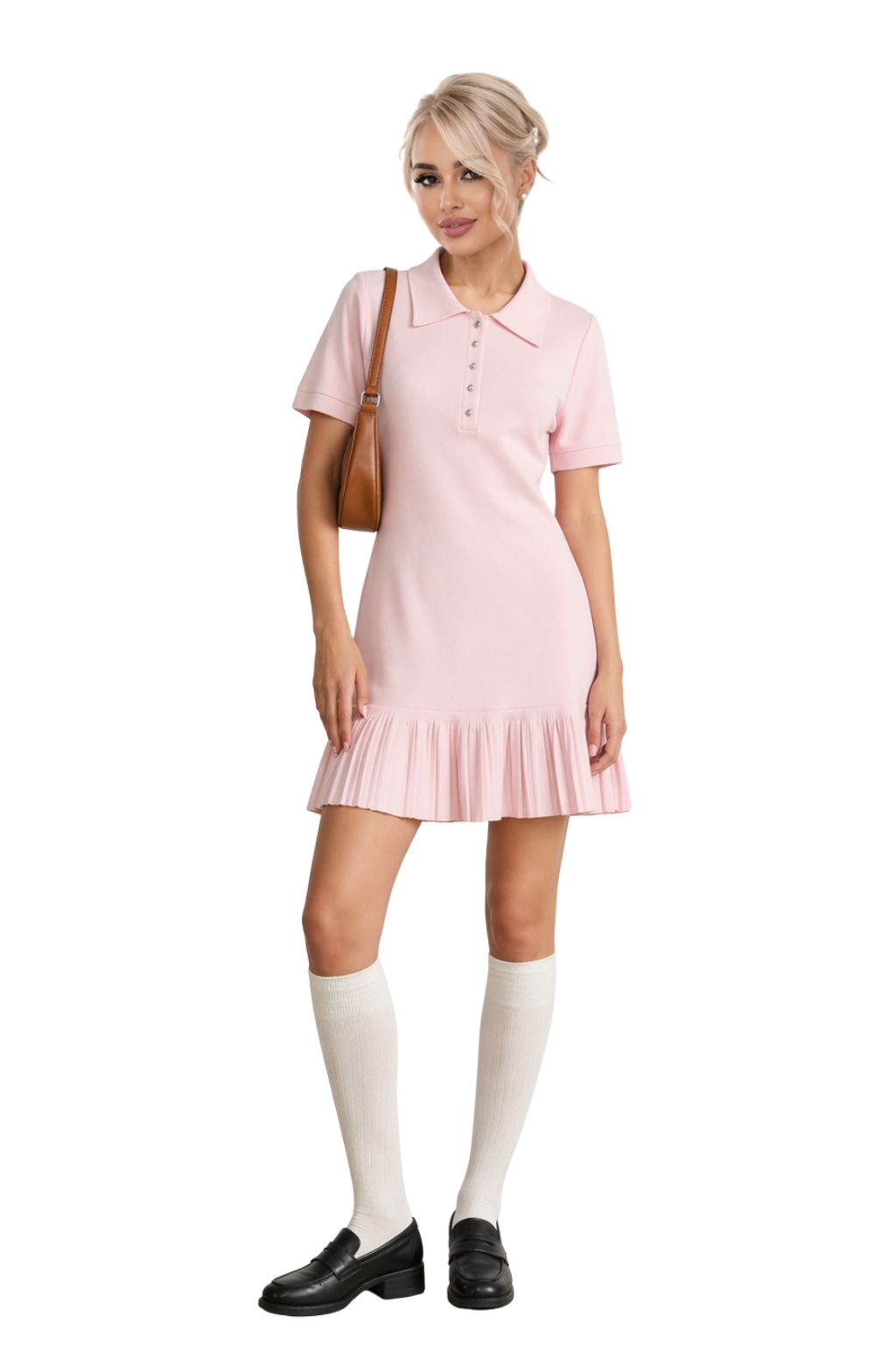 Soft Touch Polo Mini Dress IN BABY PINK