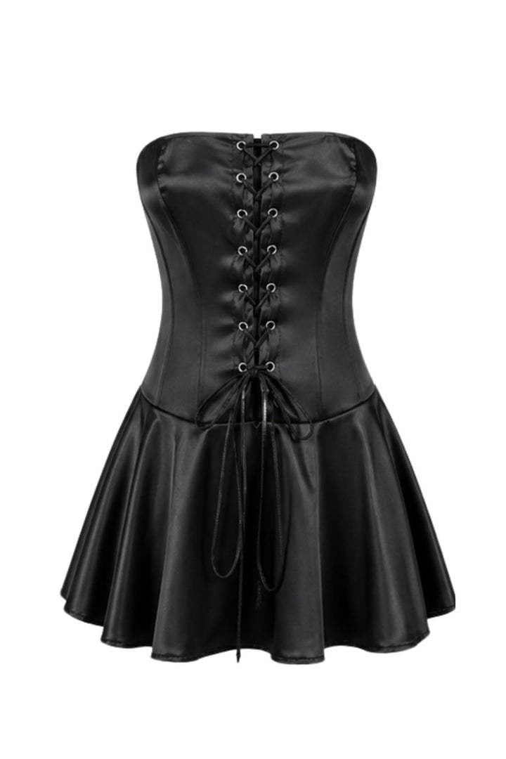 Black Satin Corset Mini Dress