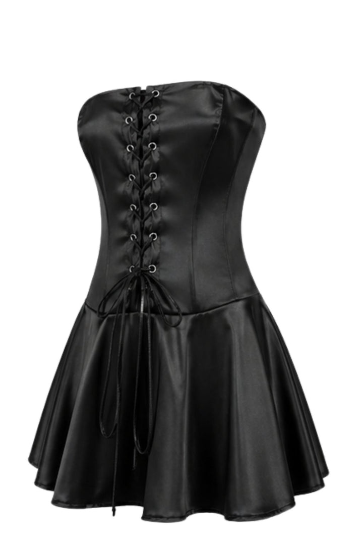Black Satin Corset Mini Dress