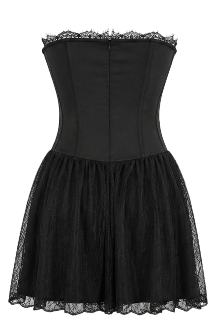 Black Lace Corset Tulle Mini Dress