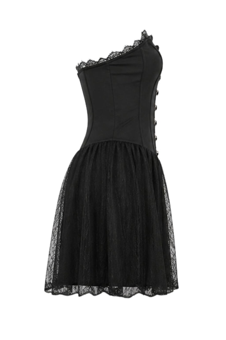 Black Lace Corset Tulle Mini Dress