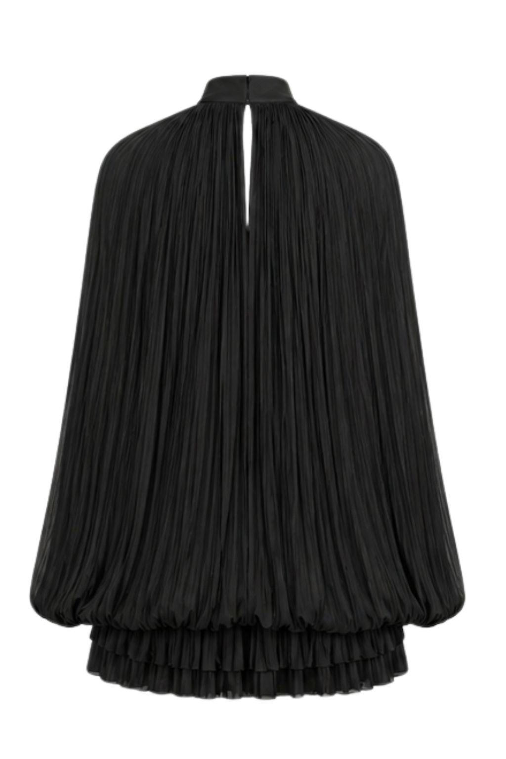 strapless open back dress Black Pleated Dress with Cape – Fallon's