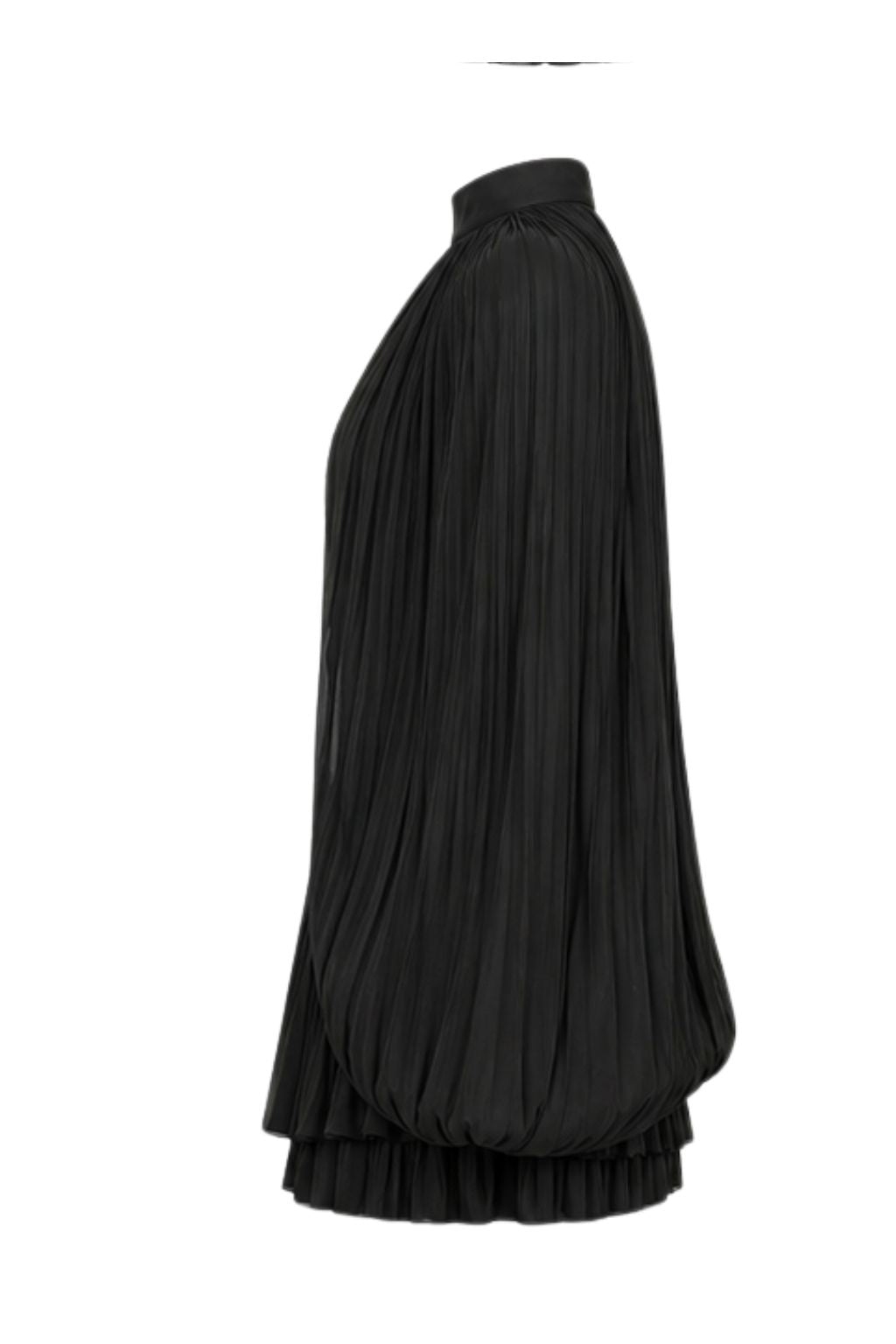 Black Satin Pleated Cape Mini Dress
