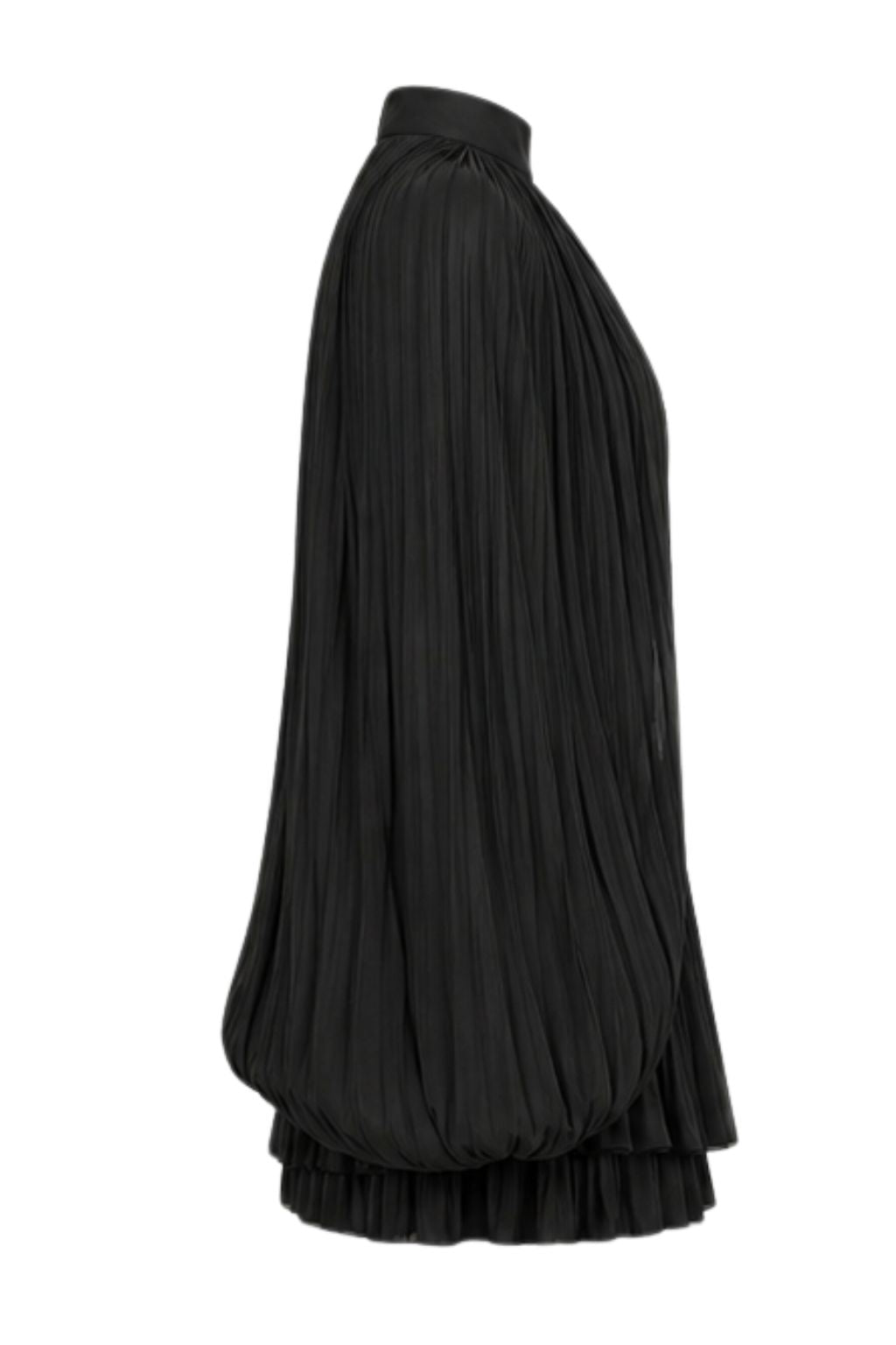 Black Satin Pleated Cape Mini Dress