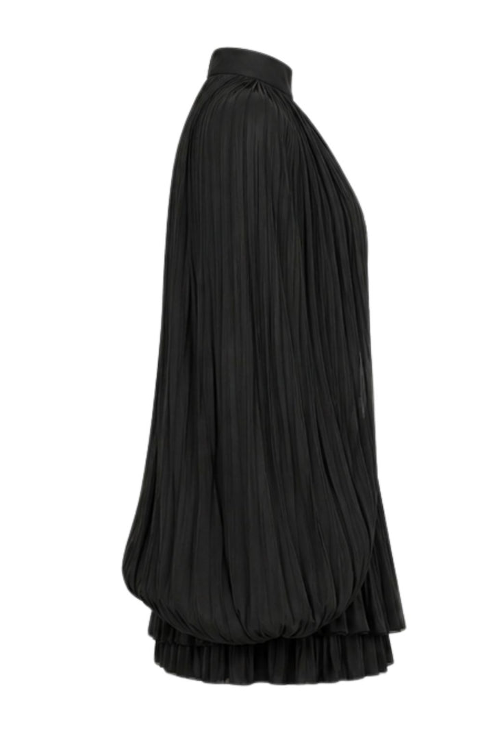 Black Satin Pleated Cape Mini Dress