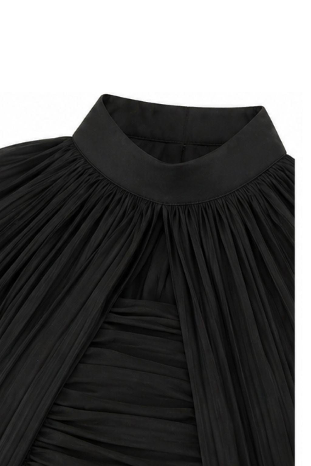 Black Satin Pleated Cape Mini Dress