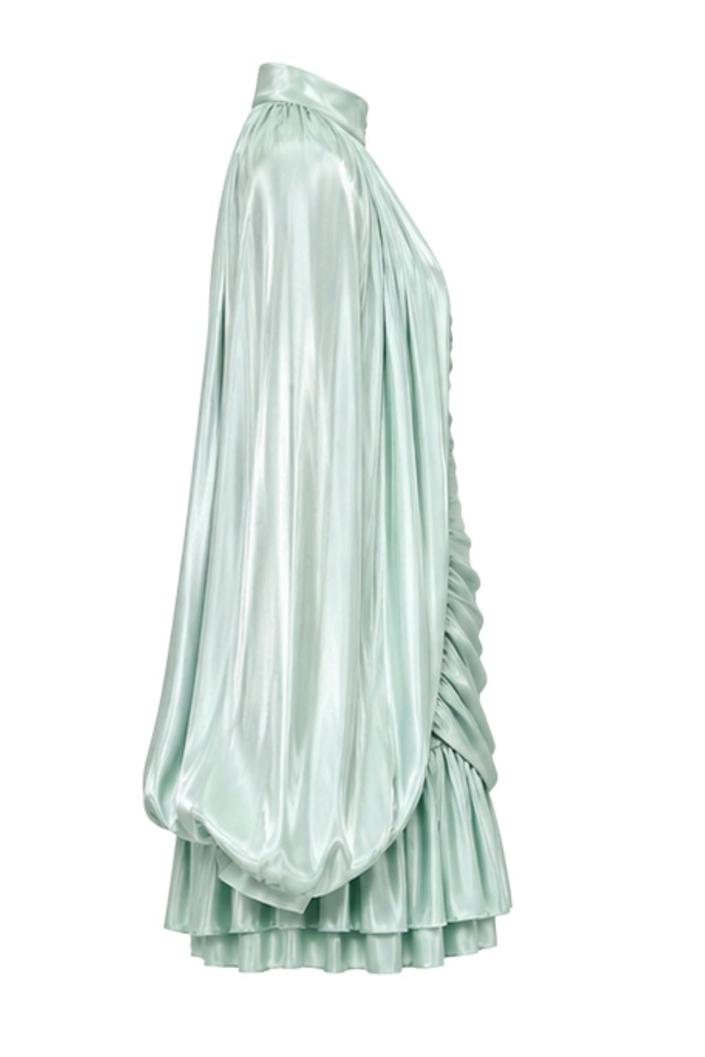 Mint Satin Pleated Cape Mini Dress