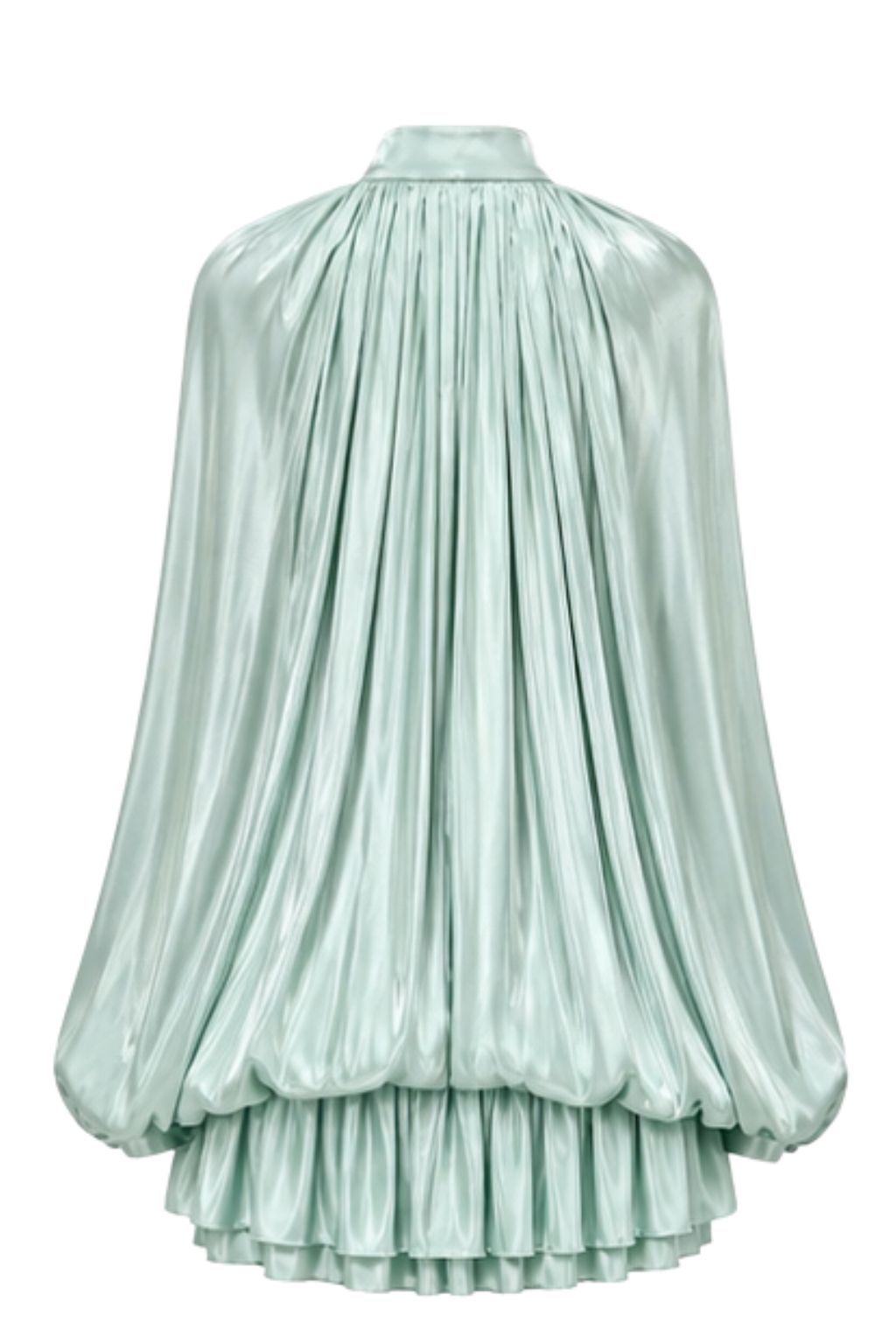 Mint Satin Pleated Cape Mini Dress