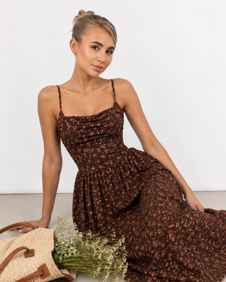 Muse Floral Maxi Dress – Brown