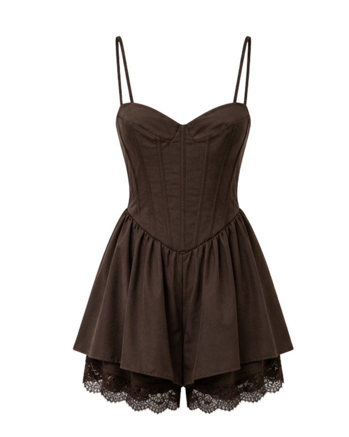 Rosalie Lace Corset Playsuit – BROWN