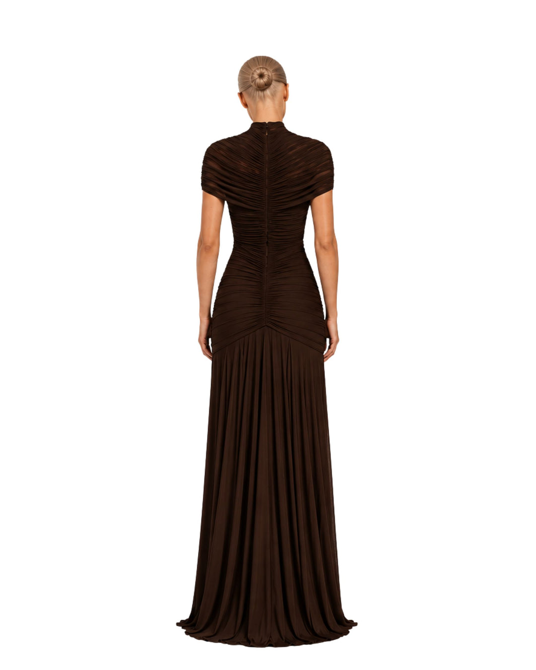 Aurora Chocolate Brown Ruched Maxi Dress
