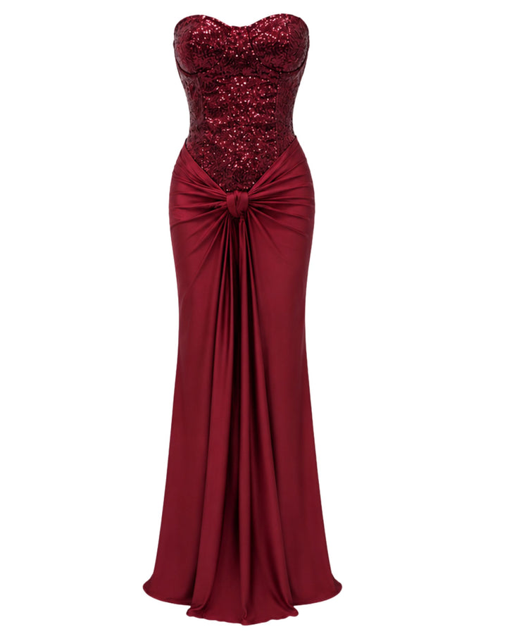 Amara Corset Maxi Dress IN Burgundy