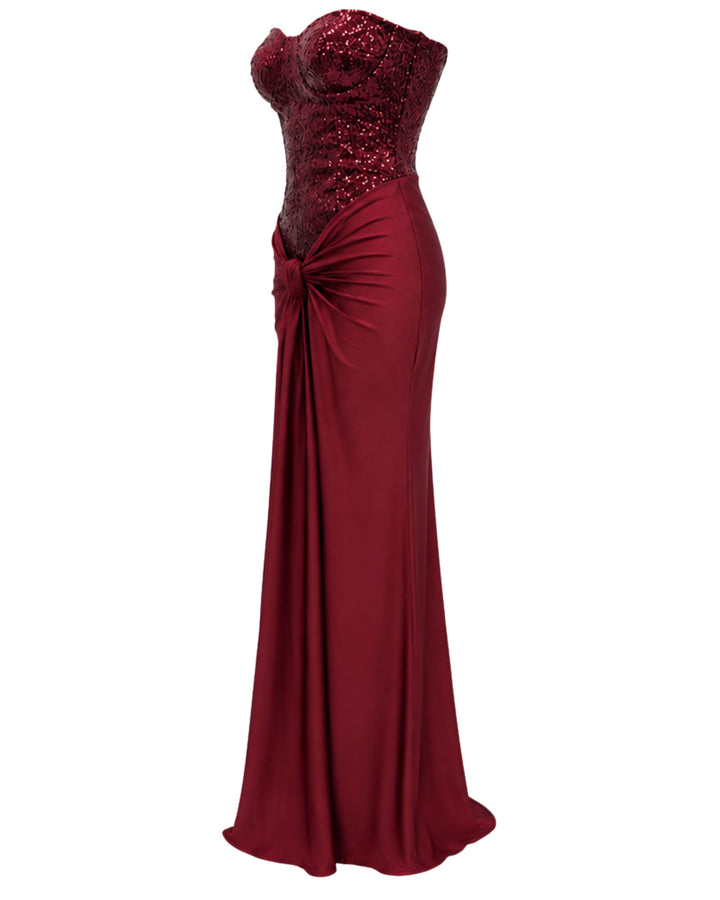 Amara Corset Maxi Dress IN Burgundy