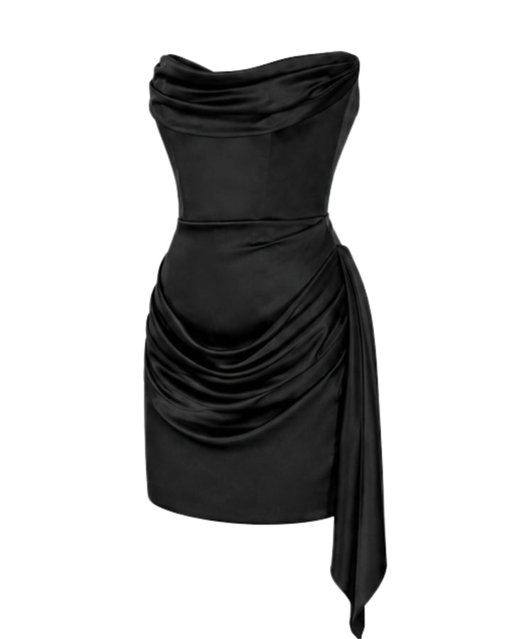 Noir Drape Mini Dress
