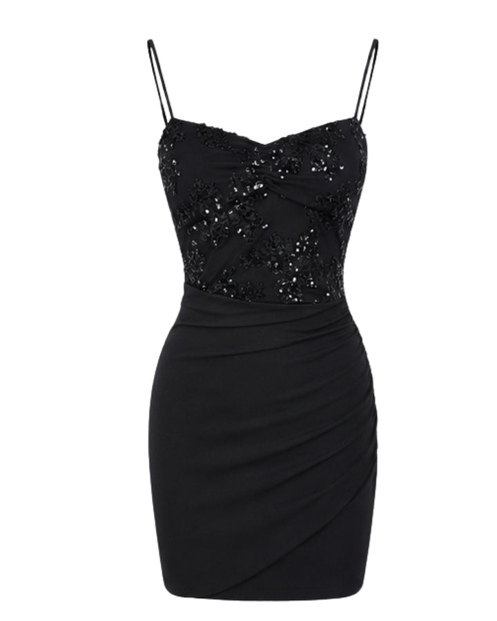Sequin Mesh Mini Dress – Black