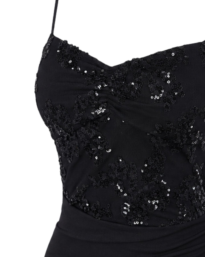 Sequin Mesh Mini Dress – Black