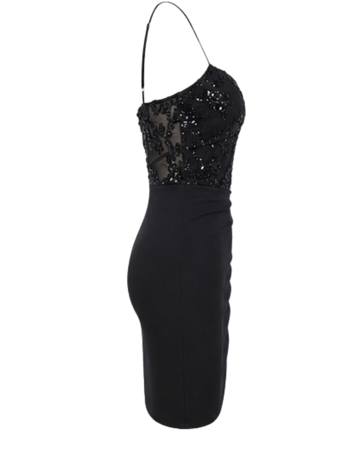 Sequin Mesh Mini Dress – Black