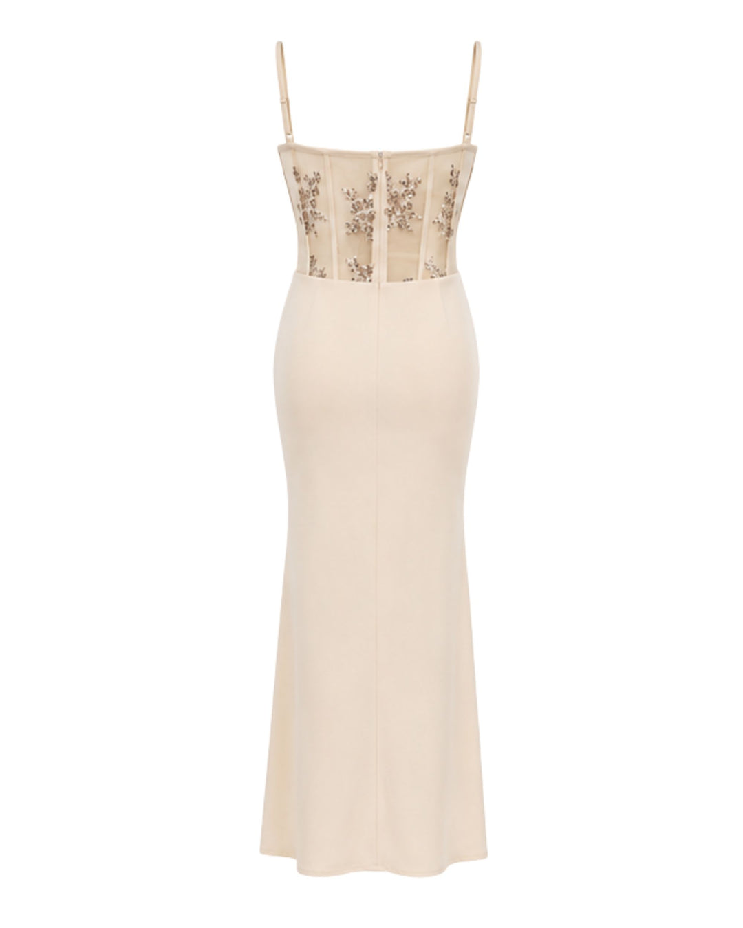 Celestia Embellished Corset Maxi Dress in Champagne Beige