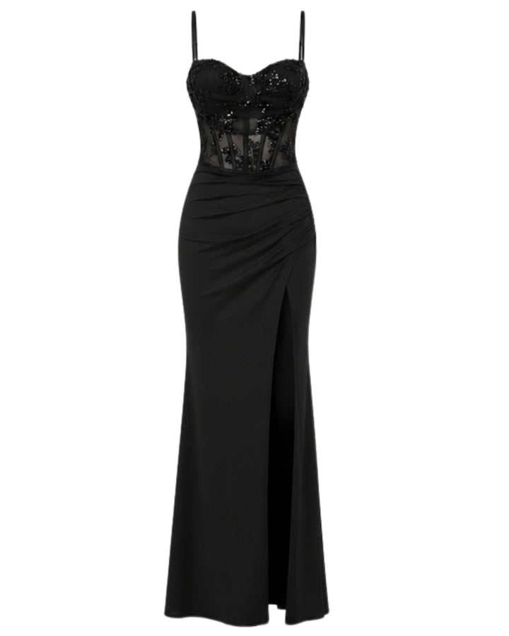 Celestia Embellished Corset Maxi Dress in Black