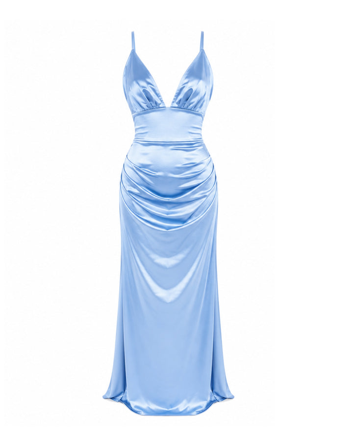 Luna Satin Lace-Up Maxi Dress Sky Blue