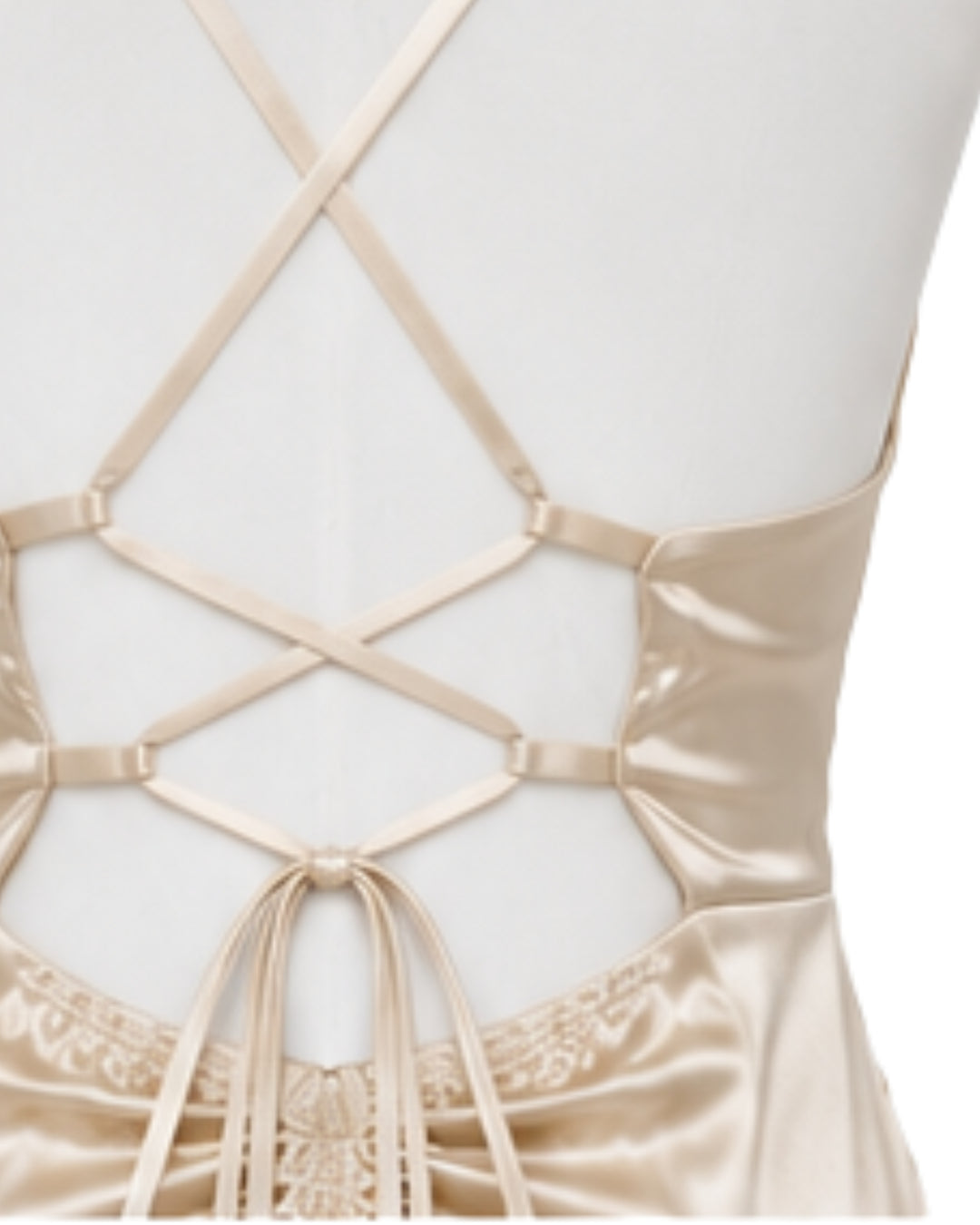 Luna Satin Lace-Up Maxi Dress in BEIGE