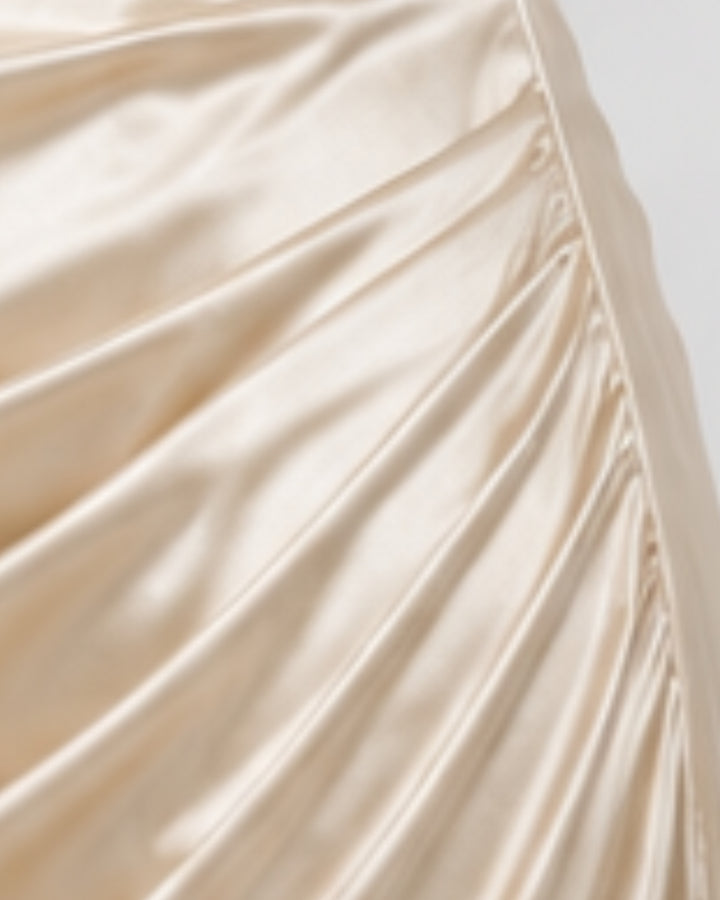 Luna Satin Lace-Up Maxi Dress in BEIGE