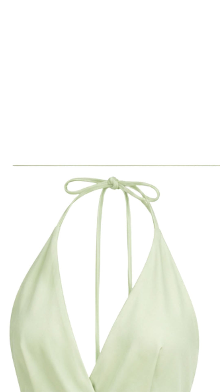 Draped Halter Mini Dress Mint Green