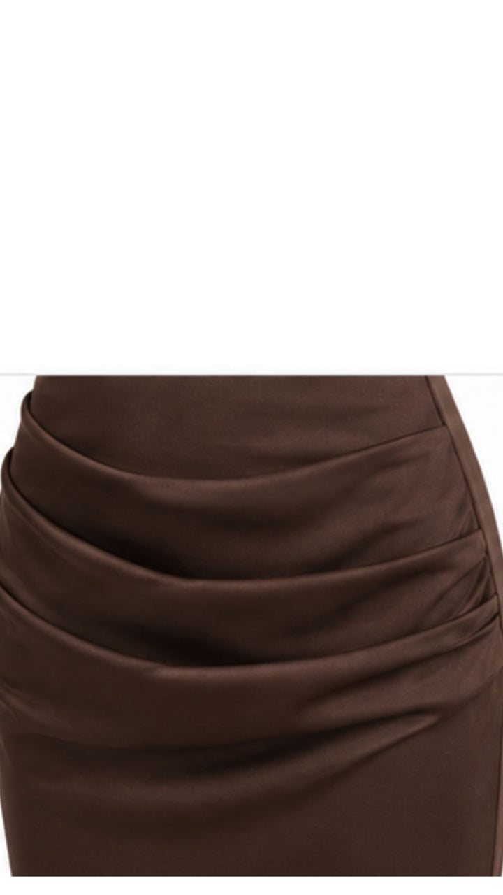 Draped Halter Mini Dress  Chocolate Brown
