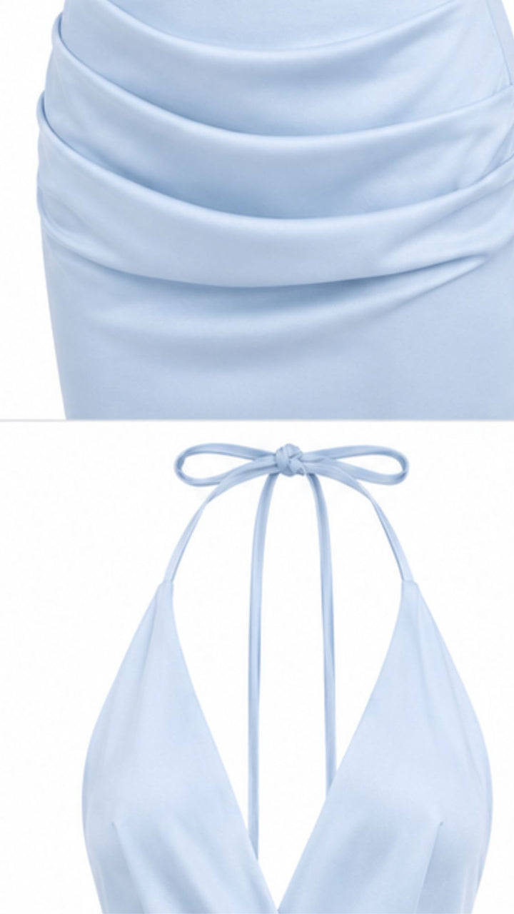Draped Halter Mini Dress Baby Blue