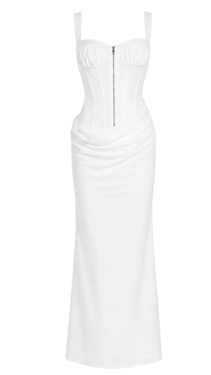 ÉCLAT Elegant White Corset Maxi Dress