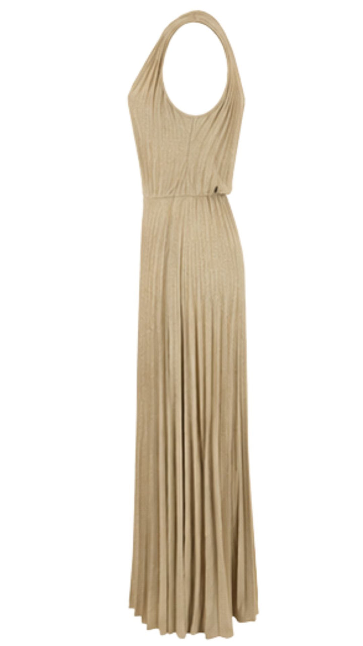 Golden Muse One-Shoulder Pleated Maxi Dress
