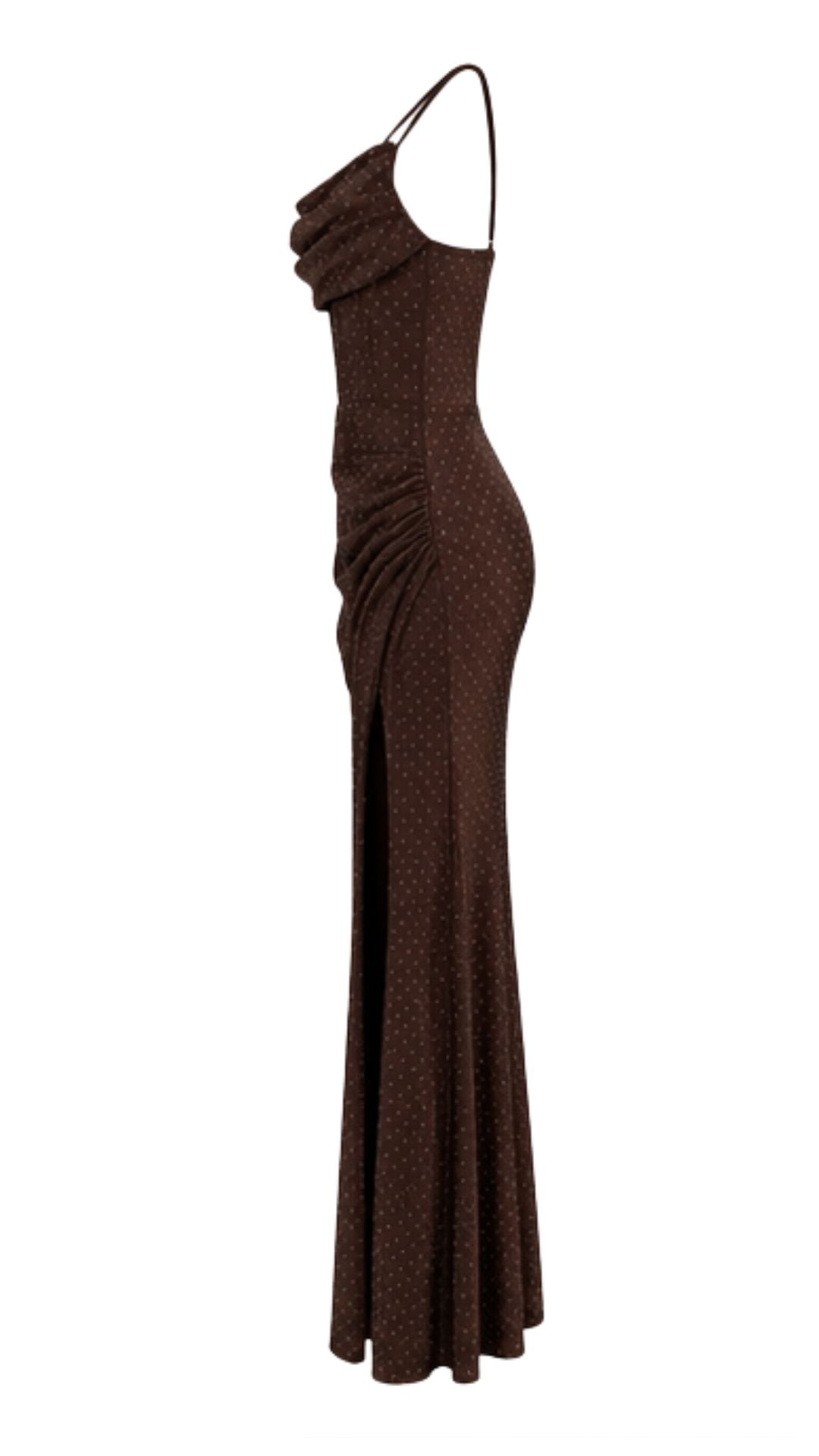 Cocoa Crystal Draped Maxi Dress
