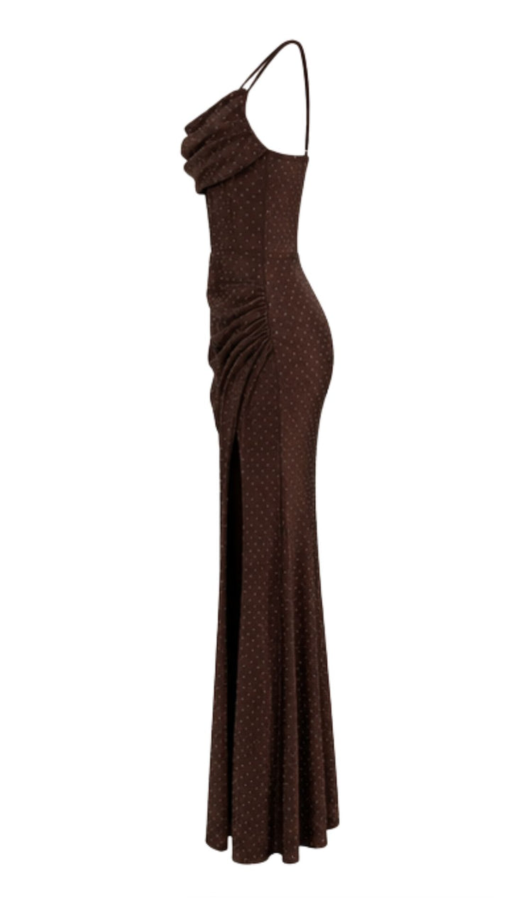 Cocoa Crystal Draped Maxi Dress