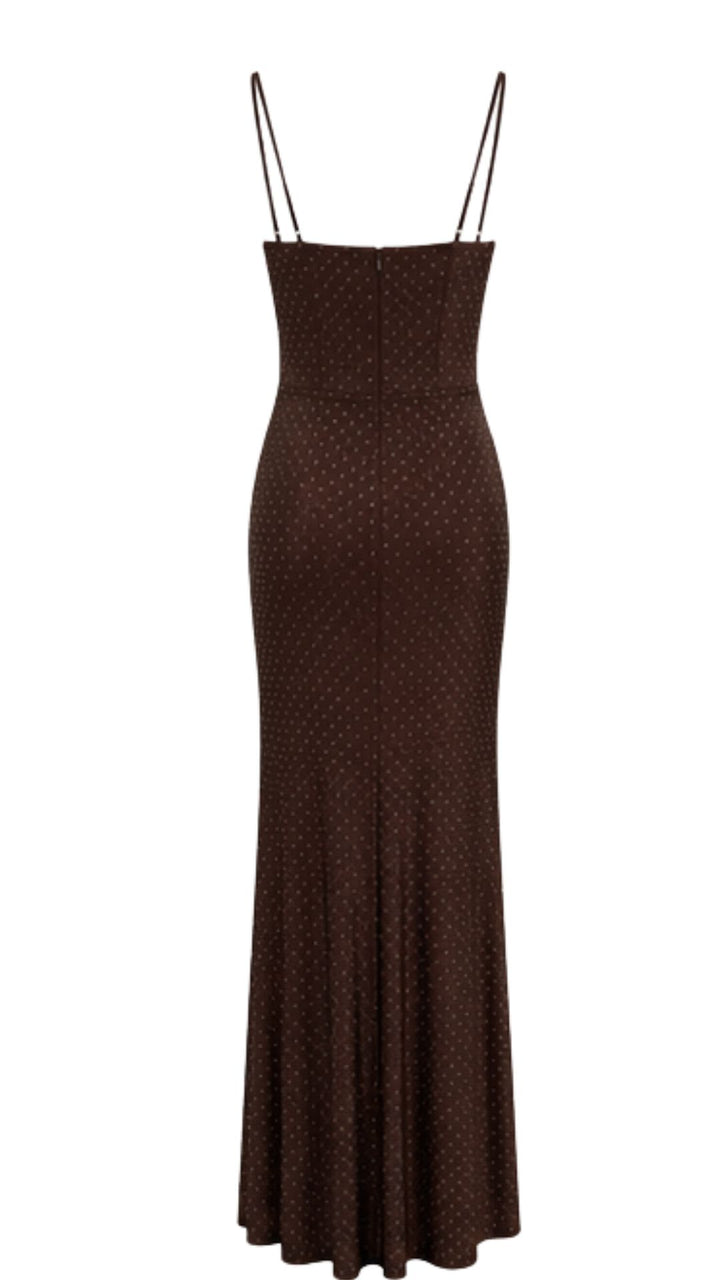 Cocoa Crystal Draped Maxi Dress