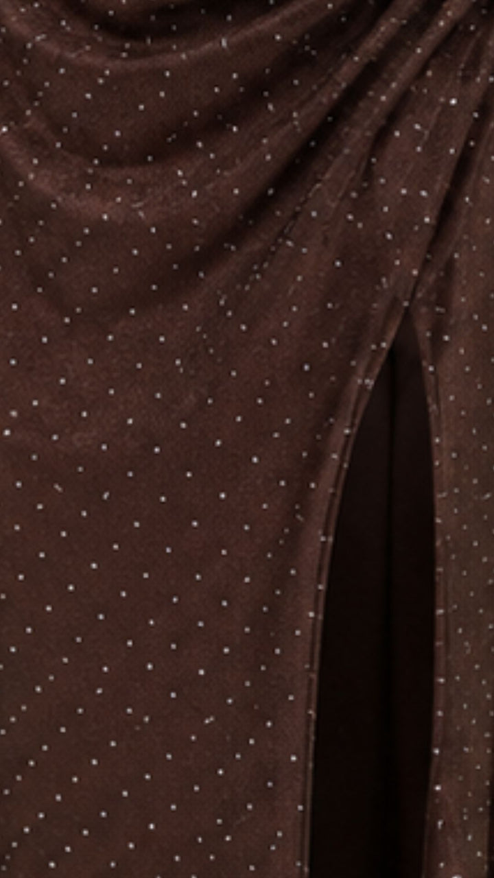 Cocoa Crystal Draped Maxi Dress
