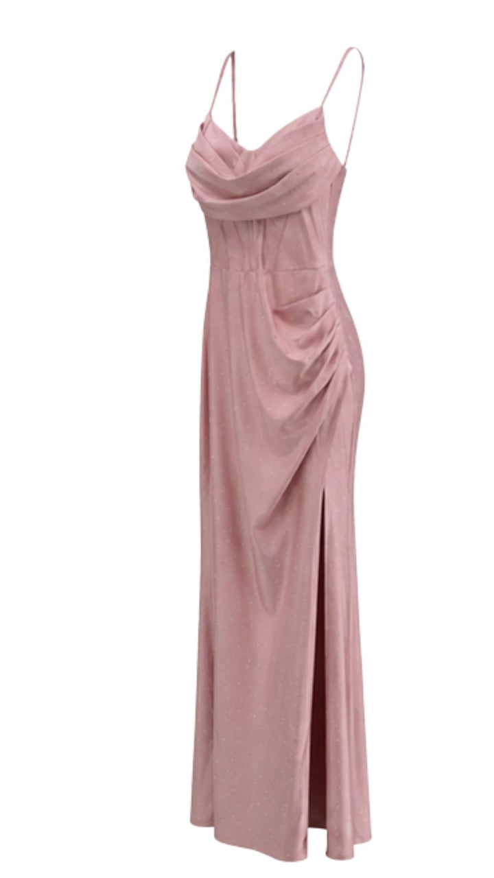 Blush Crystal Draped Maxi Dress