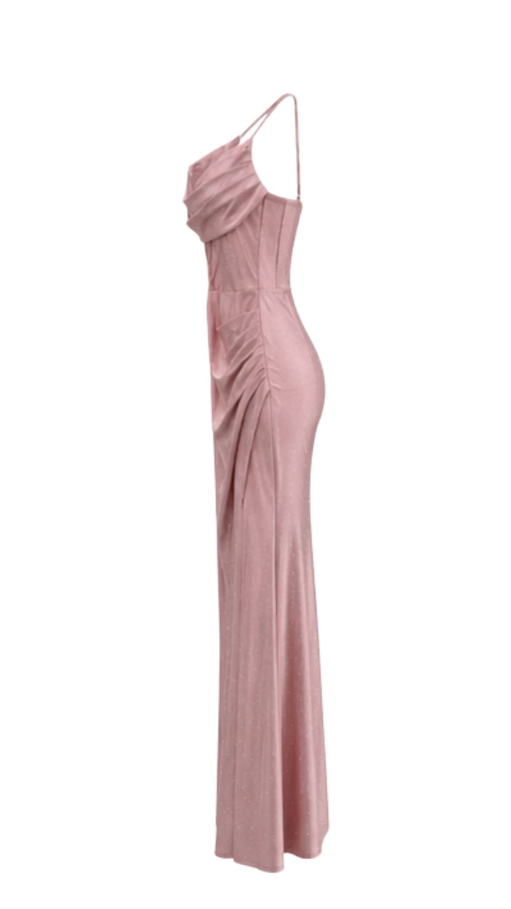 Blush Crystal Draped Maxi Dress
