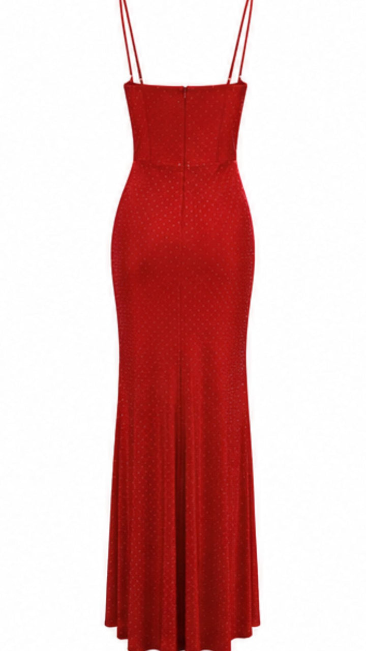 Scarlet Crystal Corset Maxi Dress