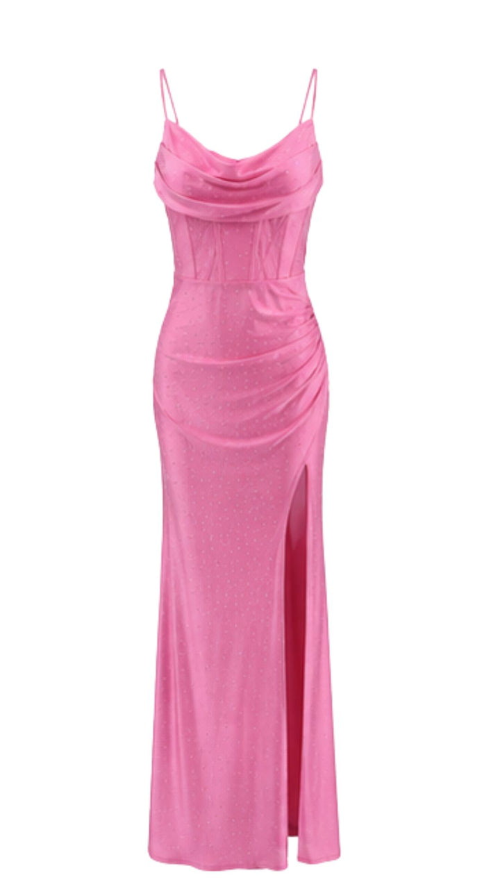 Crystal Corset Maxi Dress – Pink
