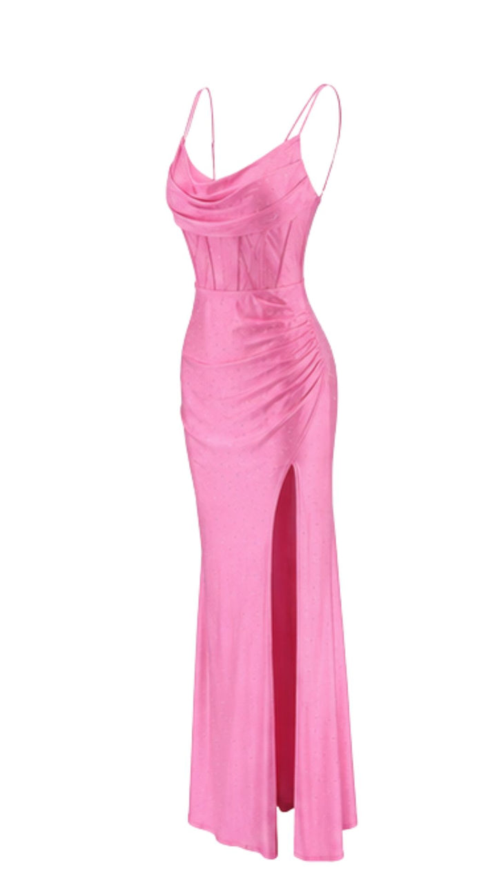 Crystal Corset Maxi Dress – Pink