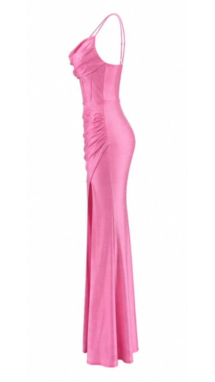 Crystal Corset Maxi Dress – Pink