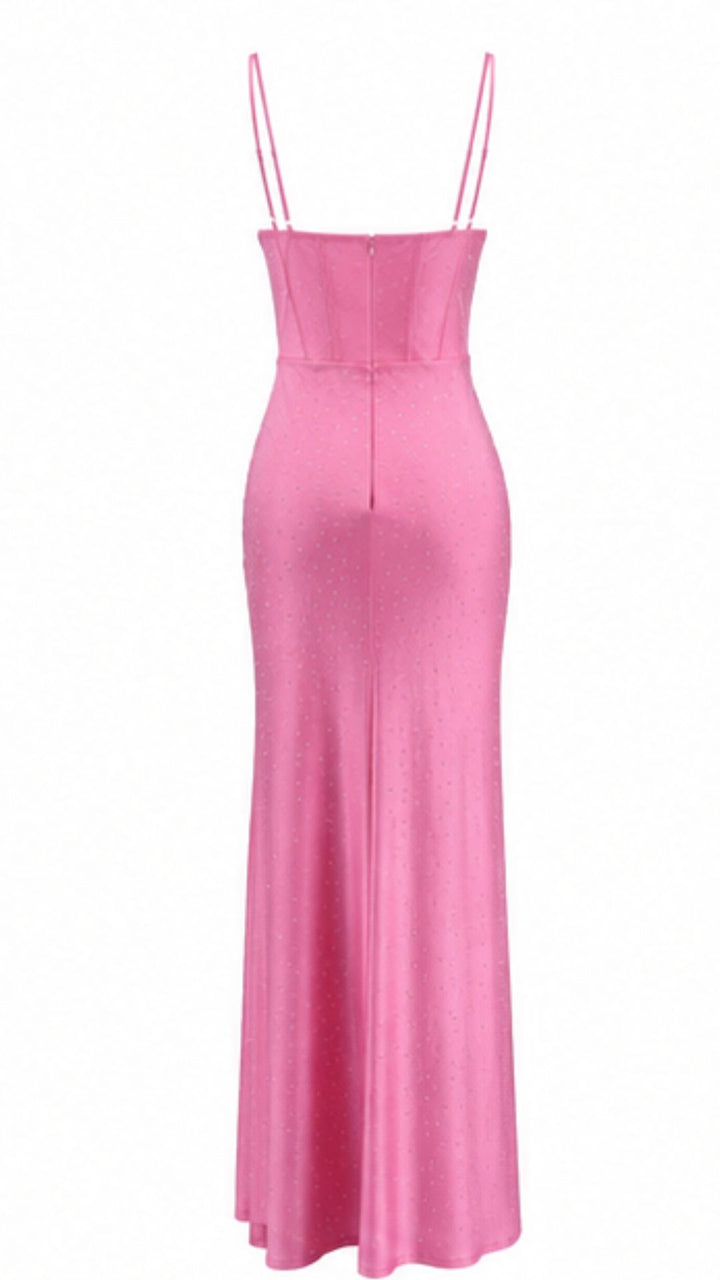 Crystal Corset Maxi Dress – Pink