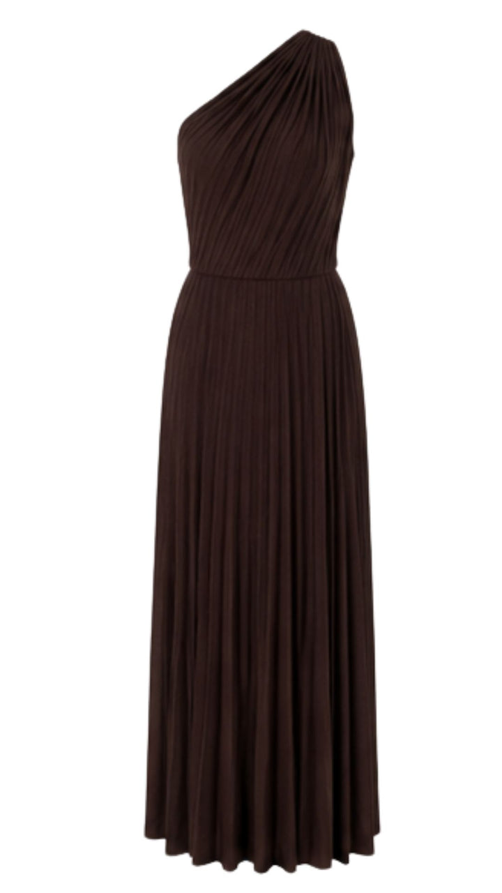 Chocolate Muse One-Shoulder Pleated Maxi Dress