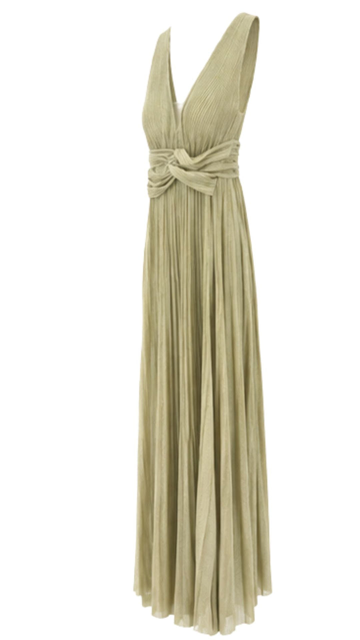 Pleated Maxi Dress IN Light Gold