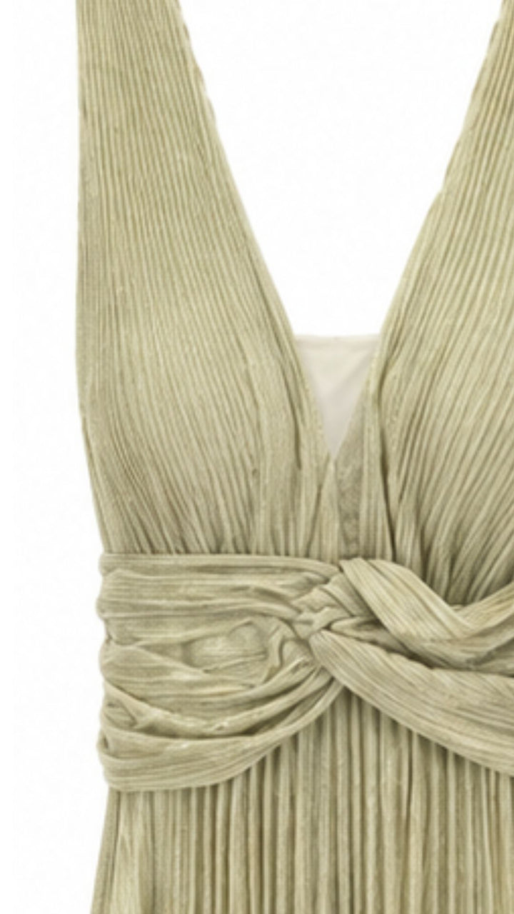 Pleated Maxi Dress IN Light Gold