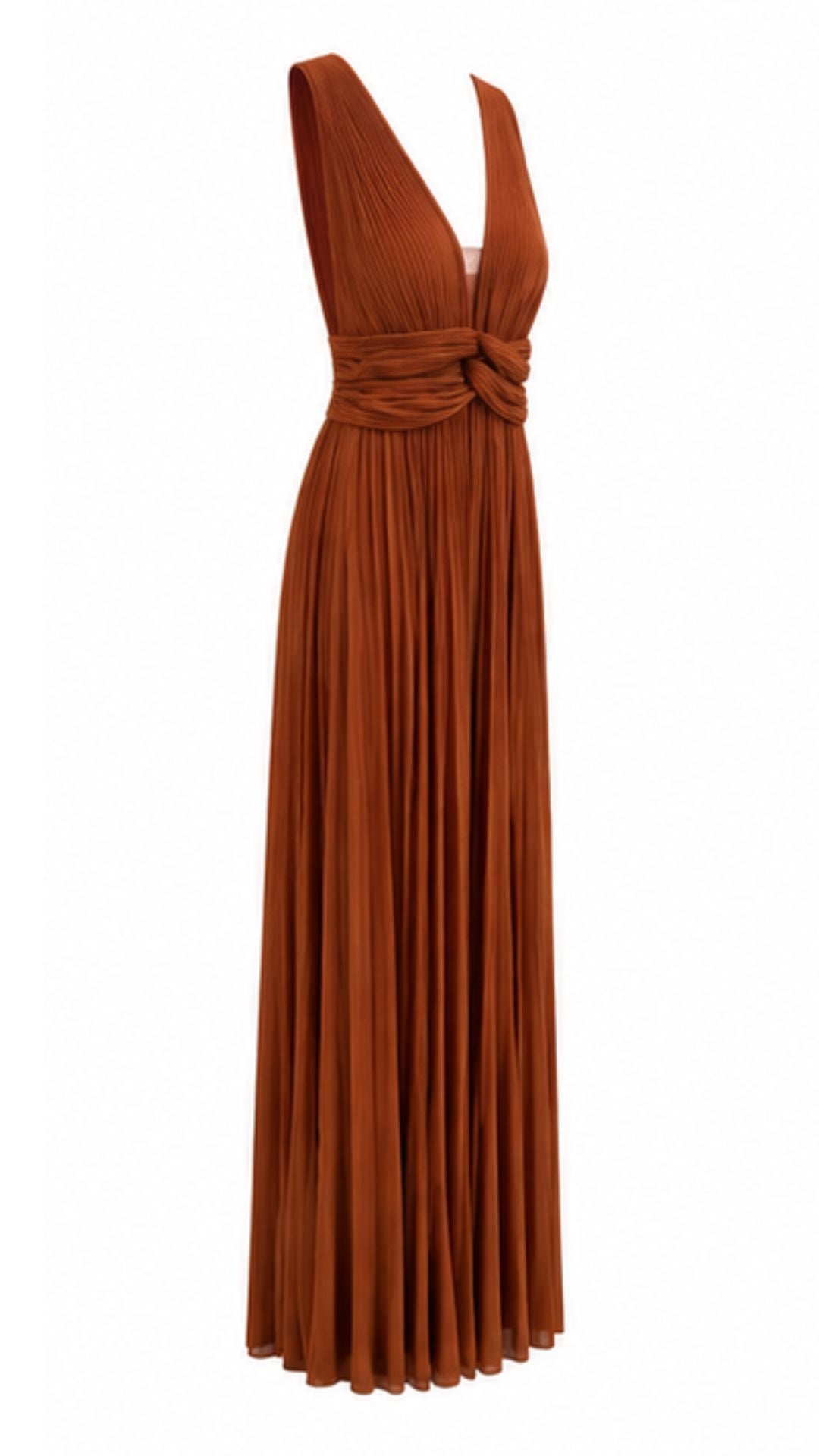 Pleated Maxi Dress Terracotta Brown